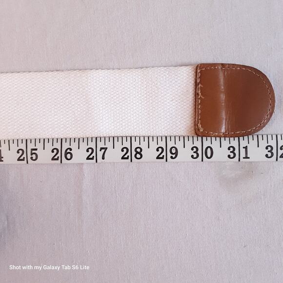 Hong Kong Womens Sucingle Belt Small Medium Peanut Brown White Canvas Cotton - Picture 10 of 12